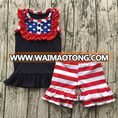 4th of July Girls Clothes Wholesale Children's Boutique Red Stripe Shorts Clothing Sets